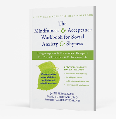Book cover of The Mindfulness and Acceptance Workbook for Social Anxiety and Shyness by Jan Fleming and Nancy Kocovski.